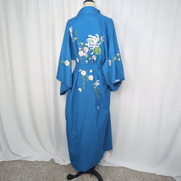 Vintage Kimono Yukata Japanese Small Medium Blue Floral - Picture 7 of 13